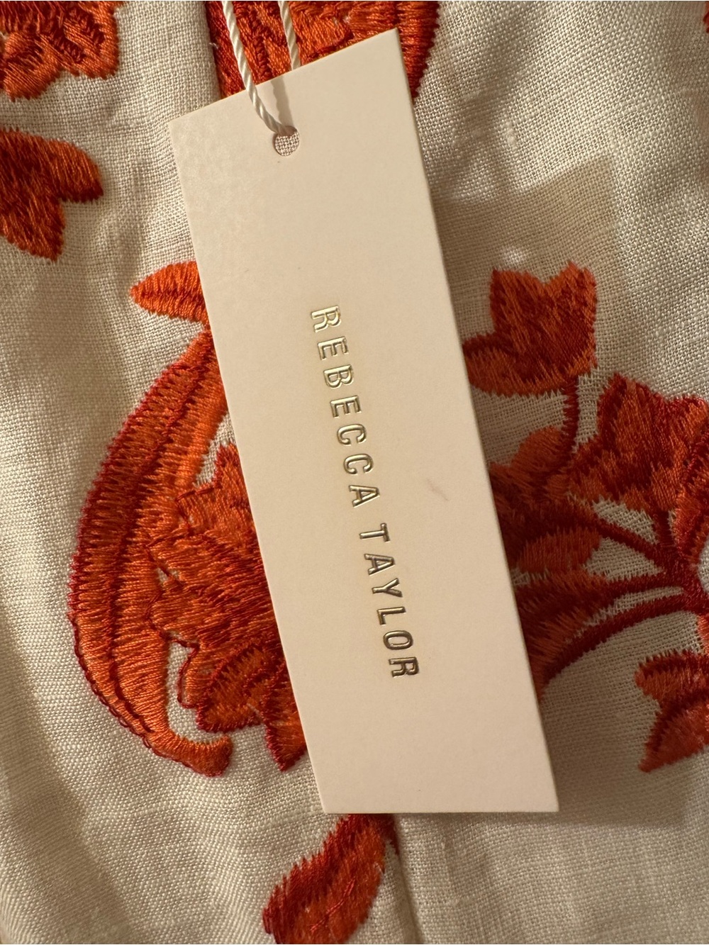 NWT Rebecca Taylor Scarlet Embroidered Linen Skirt Ivory Red Coral Size 6 - Picture 6 of 15